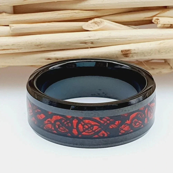 "Dragon Centic Inlay Black Tungsten Wedding Ring, GALTUN983 - Picture 3 of 5
